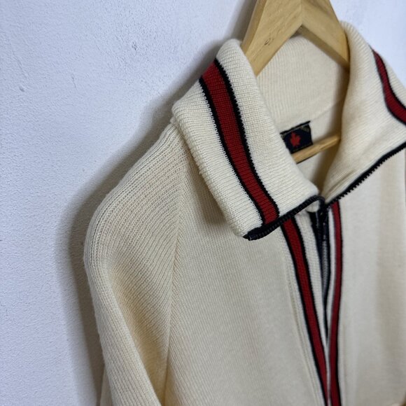 Vintage Maple Knitting Mills Men L Curling Wool Cardigan Gainers Patch Preppy - Picture 4 of 9